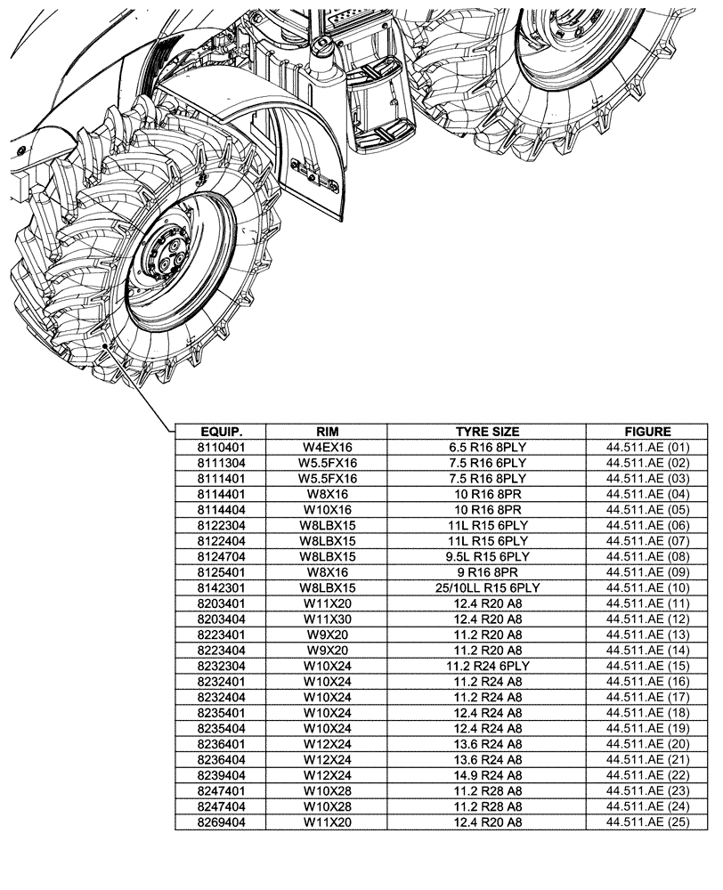 Схема запчастей Case IH FARMALL 85C - (44.000.00[01]) - SECTION INDEX - FRONT WHEELS (44) - WHEELS