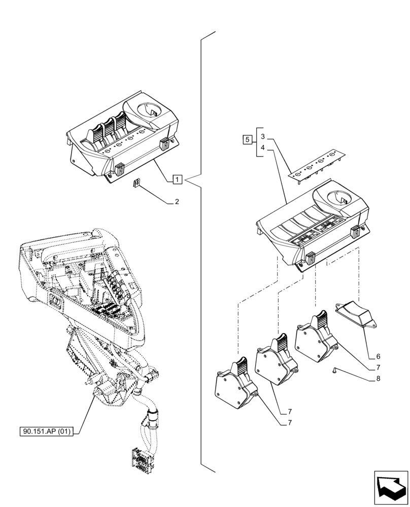 Схема запчастей Case IH PUMA 185 CVT - (55.512.CL[06]) - VAR - 391165, 758059 - 3 REMOTE CONTROL VALVE (EHR), SWITCH (55) - ELECTRICAL SYSTEMS