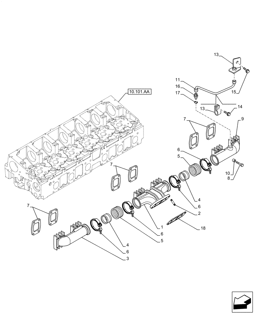 Схема запчастей Case IH F3JFE613A B002 - (10.254.AC) - EXHAUST MANIFOLD (10) - ENGINE