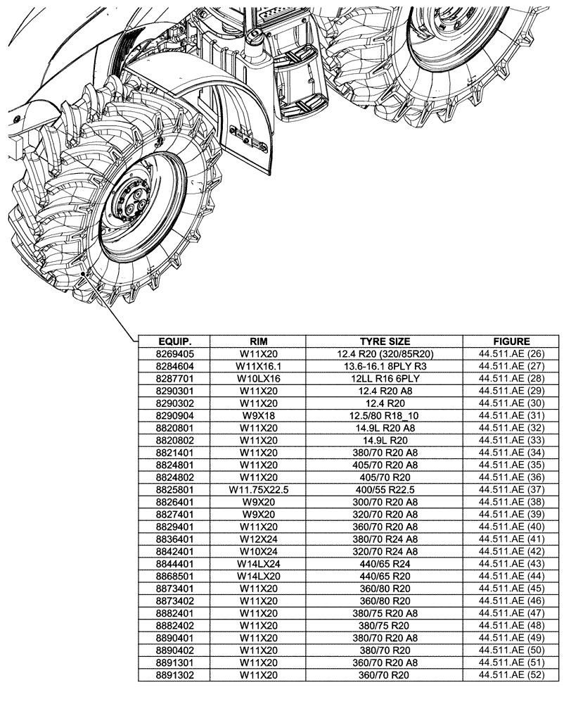 Схема запчастей Case IH FARMALL 85C - (44.000.00[02]) - PICTORIAL INDEX - FRONT WHEELS (44) - WHEELS