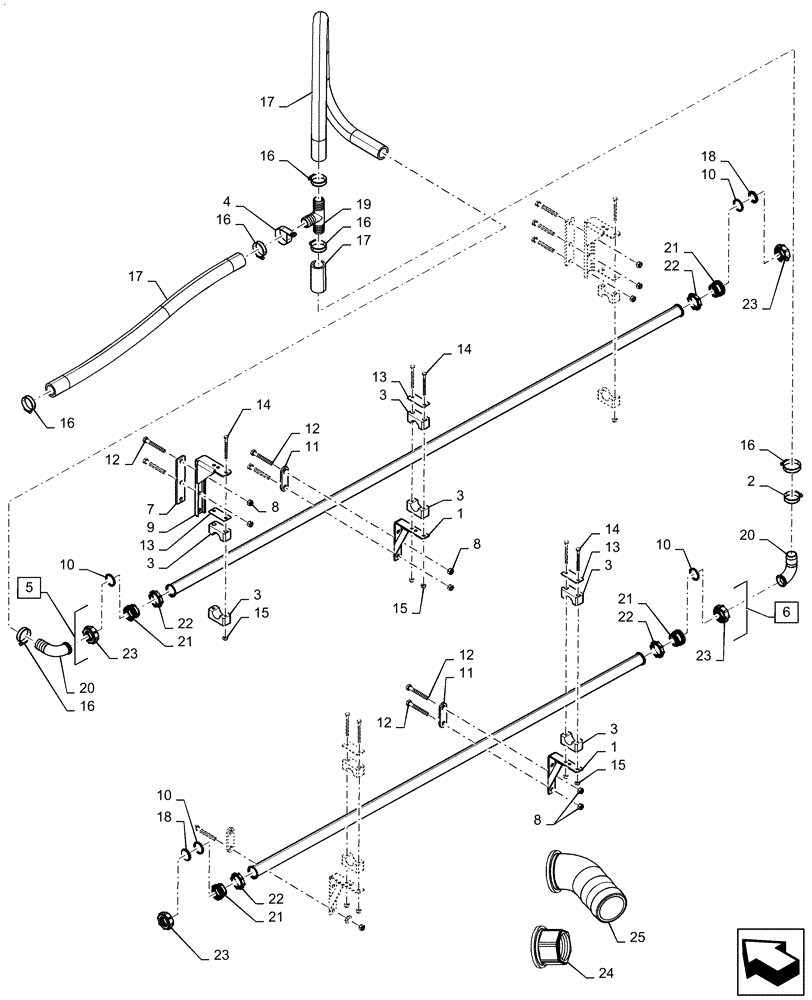 Схема запчастей Case IH PATRIOT 3340 - (78.110.AE[30]) - SPRAYBAR, 120, 7 SECTION, 20" SPACING, RH OUTER AND BREAKAWAY (78) - SPRAYING
