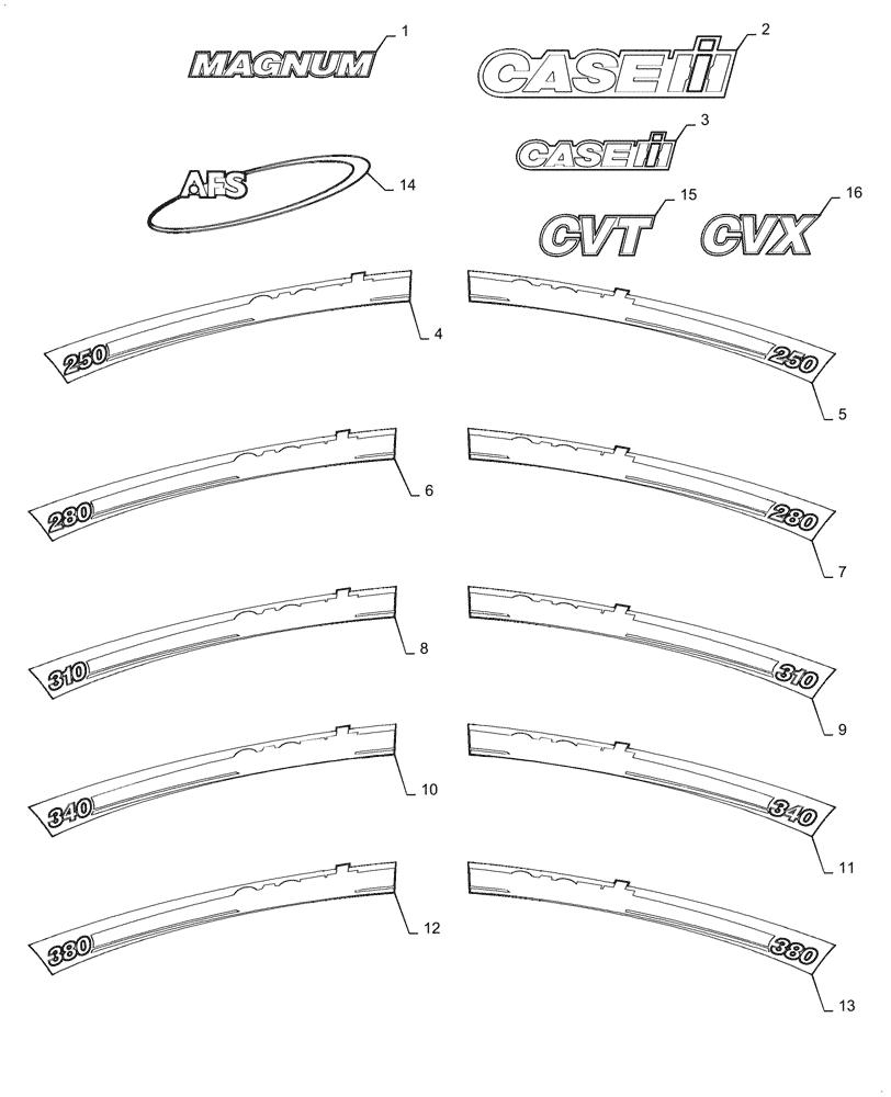 Схема запчастей Case IH MAGNUM 280 - (90.108.AB[01]) - DECALS, HOOD (90) - PLATFORM, CAB, BODYWORK AND DECALS