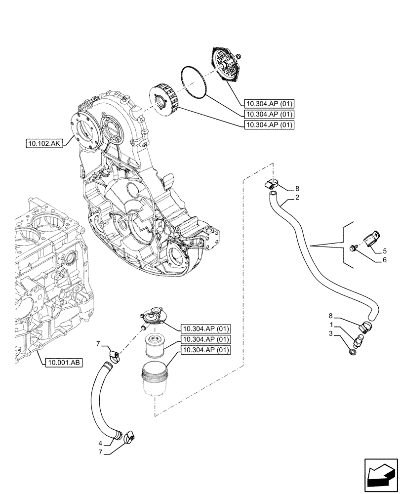 Схема запчастей Case IH F3JFE613A B005 - (10.304.AP[02]) - BREATHER, LINE (10) - ENGINE
