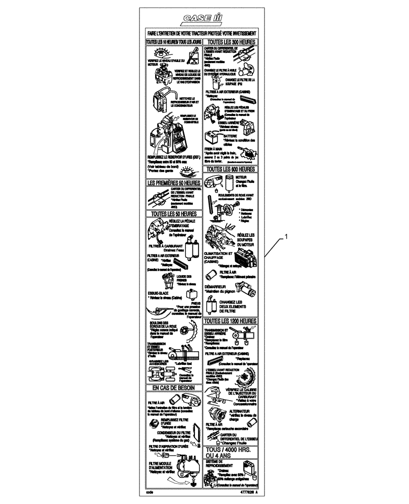 Схема запчастей Case IH FARMALL 120A - (90.108.AC[04]) - VAR - 339982 - DECAL, MAINTENANCE CIH - FRENCH (90) - PLATFORM, CAB, BODYWORK AND DECALS