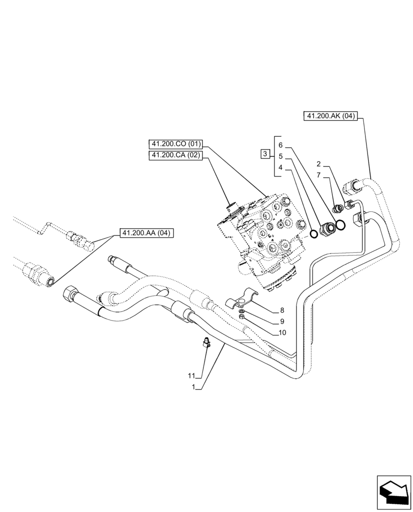 Схема запчастей Case IH PUMA 165 CVT - (41.200.AA[06]) - VAR - 758267, 758271, 758275 - STEERING VALVE, LINE, CVT (41) - STEERING