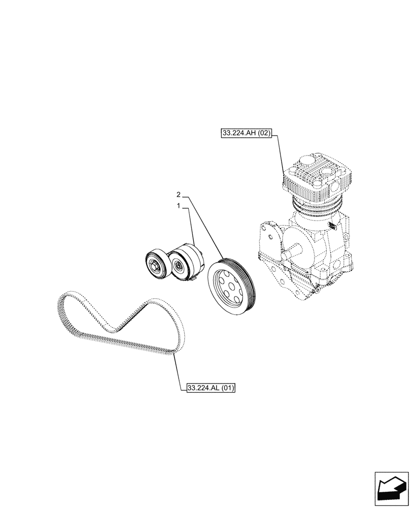 Схема запчастей Case IH PUMA 185 - (33.224.AO[02]) - VAR - 758038, 758039, 758041, 758042, 758043, 758044 - TRAILER BRAKE, COMPRESSOR, PULLEY (33) - BRAKES & CONTROLS