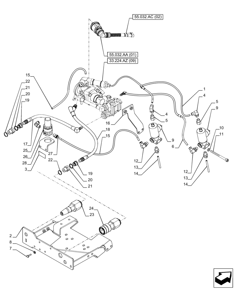 Схема запчастей Case IH PUMA 165 CVT - (33.224.AZ[08]) - VAR. 758043, 758044 - TRAILER BRAKE VALVE (33) - BRAKES & CONTROLS