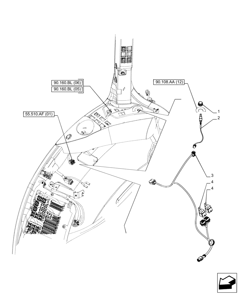 Схема запчастей Case IH PUMA 200 - (55.522.AG[04]) - VAR - 758030 - PTO 540/540E/1000/1000E, SWITCH (55) - ELECTRICAL SYSTEMS