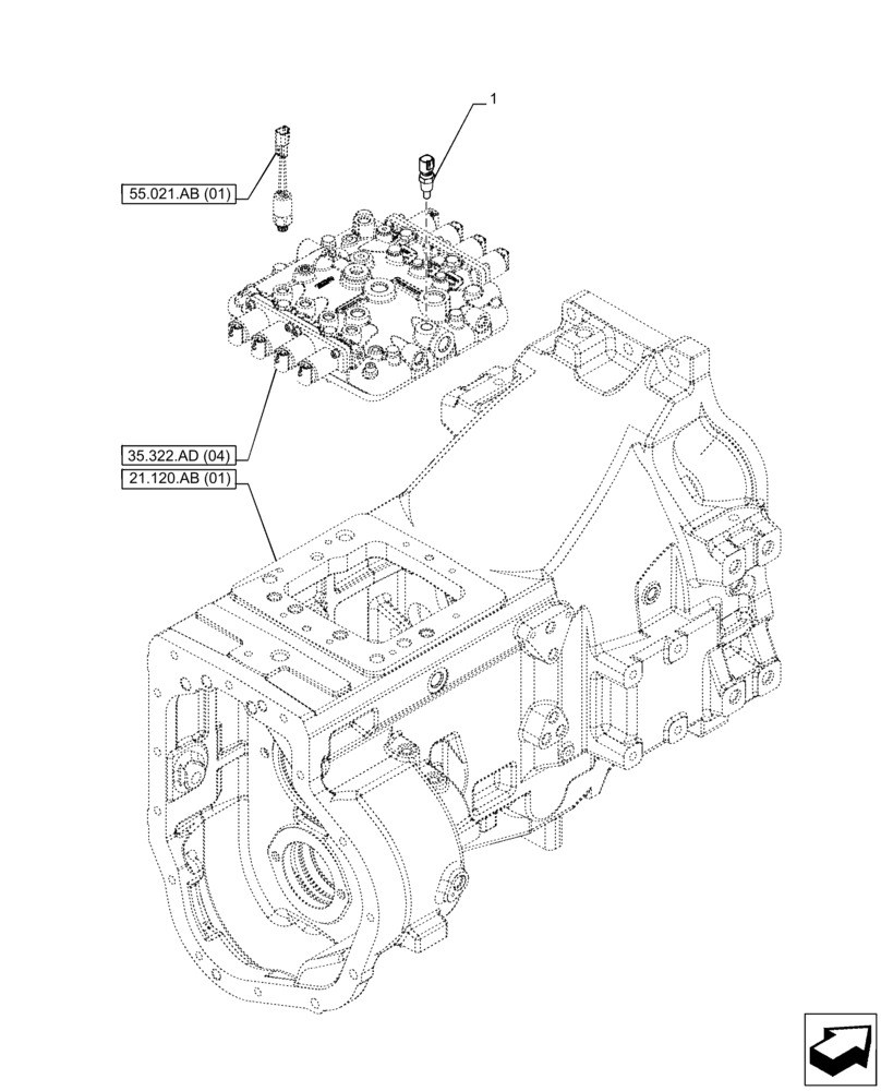 Схема запчастей Case IH PUMA 165 - (55.022.AB[01]) - VAR - 758016, 758017, 758018, 758019, 758020, 758021 - TRANSMISSION, TEMPERATURE SWITCH (55) - ELECTRICAL SYSTEMS