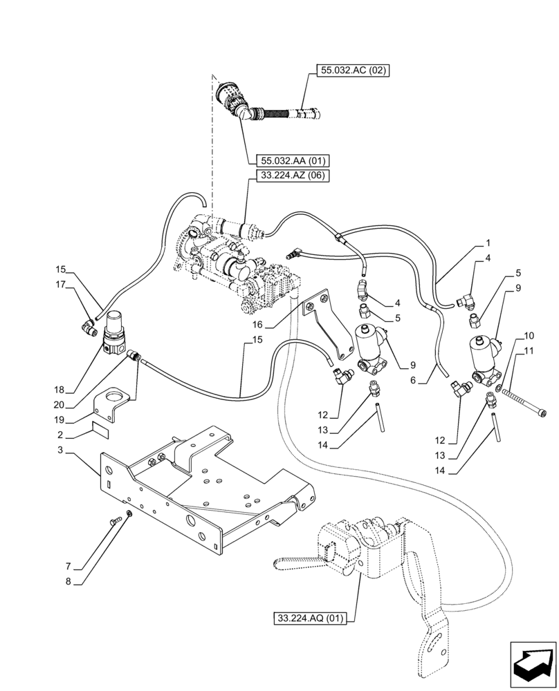 Схема запчастей Case IH PUMA 165 CVT - (33.224.AZ[05]) - VAR. 758041, 758042 - TRAILER BRAKE VALVE (33) - BRAKES & CONTROLS