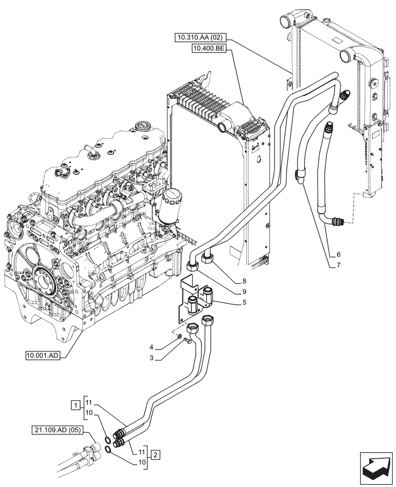 Схема запчастей Case IH PUMA 165 CVT - (21.109.AD[06]) - VAR - 391138, 758022 - TRANSMISSION, OIL COOLER, LINE (21) - TRANSMISSION