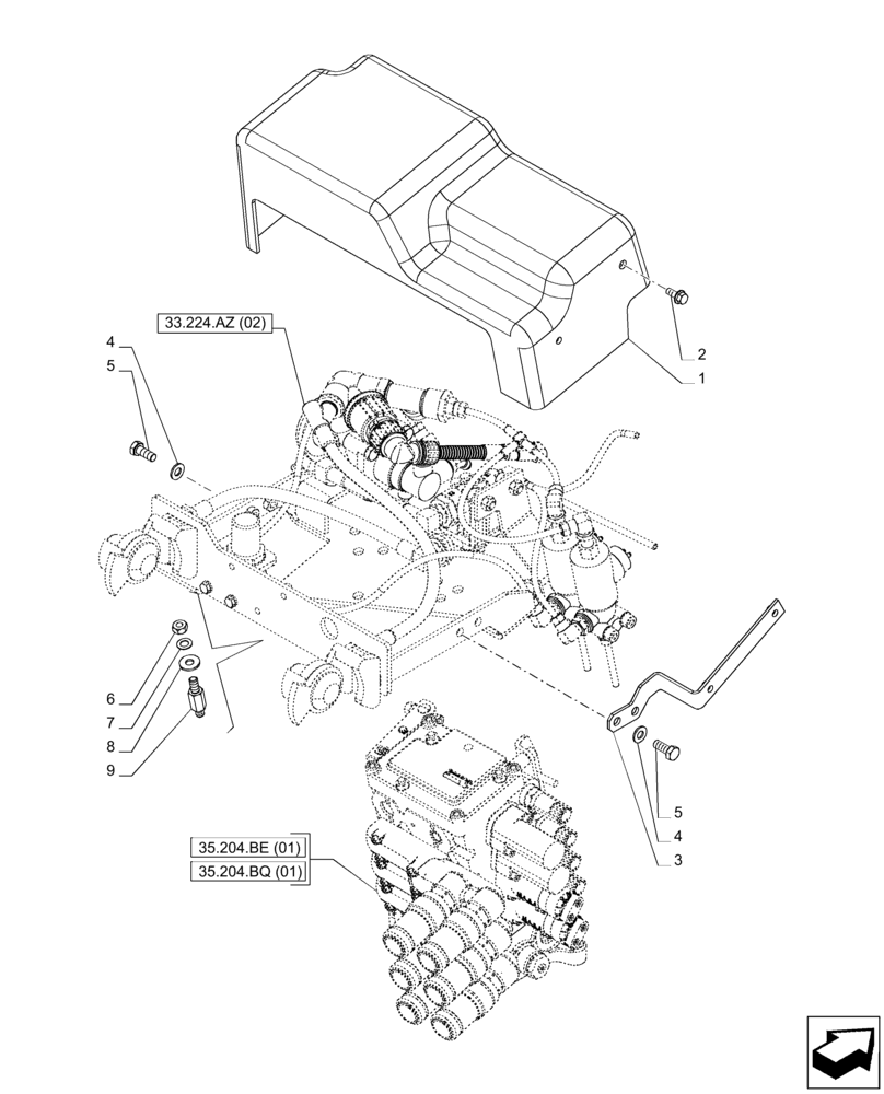 Схема запчастей Case IH PUMA 165 CVT - (33.224.AZ[01]) - VAR. 758038, 758039 - TRAILER BRAKE VALVE (33) - BRAKES & CONTROLS