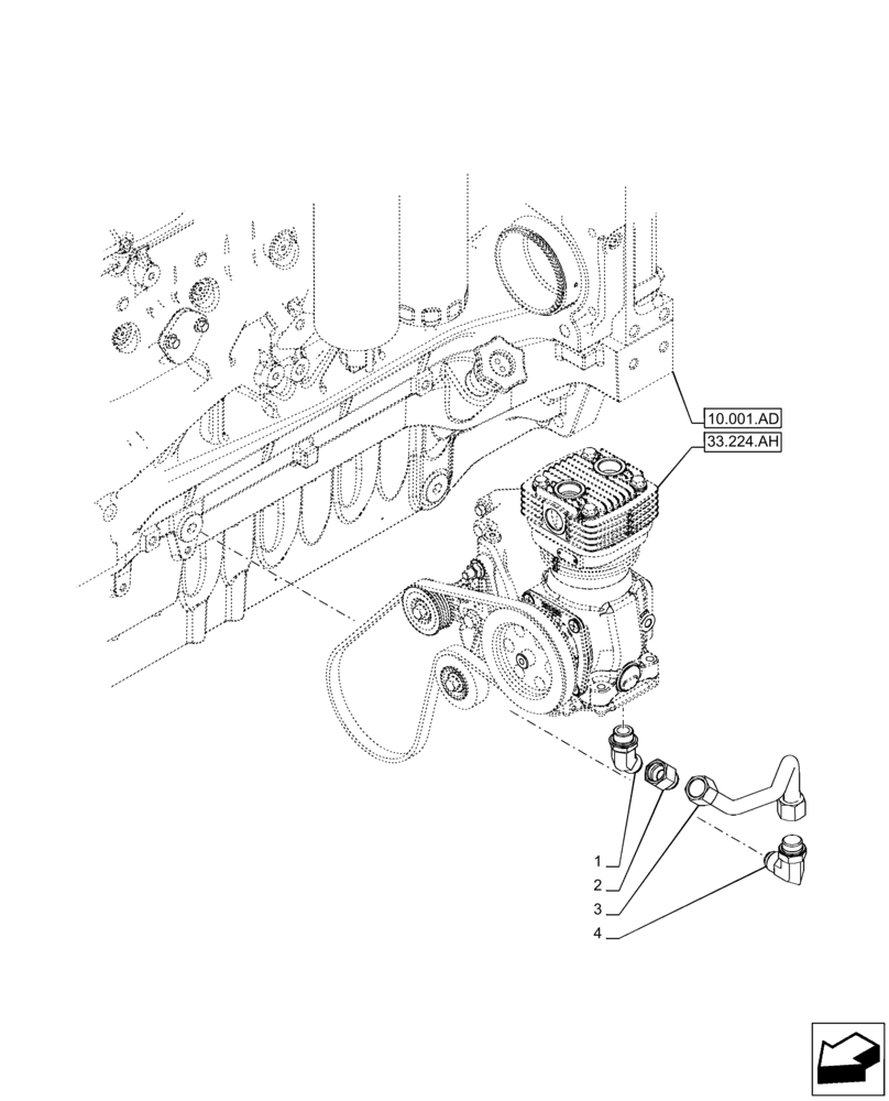 Схема запчастей Case IH PUMA 165 CVT - (33.224.AJ[02]) - VAR - 758038, 758039, 758041, 758042, 758043, 758044 - TRAILER BRAKE, COMPRESSOR, DRAIN LINE (33) - BRAKES & CONTROLS