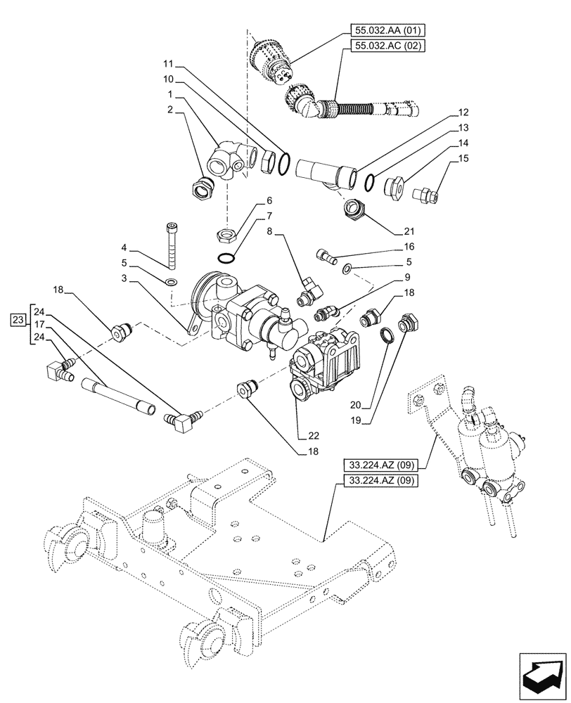 Схема запчастей Case IH PUMA 200 - (33.224.AZ[10]) - VAR - 758043, 758044 - TRAILER BRAKE VALVE (33) - BRAKES & CONTROLS