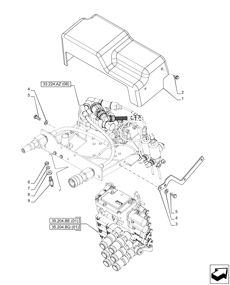 Схема запчастей Case IH PUMA 165 CVT - (33.224.AZ[07]) - VAR. 758043, 758044 - TRAILER BRAKE VALVE (33) - BRAKES & CONTROLS