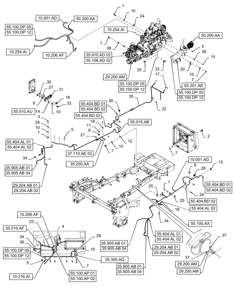 Схема запчастей Case IH WD1204 - (55.100.BZ) - REAR FRAME ELECTRIC SYSTEM CONTROL (55) - ELECTRICAL SYSTEMS