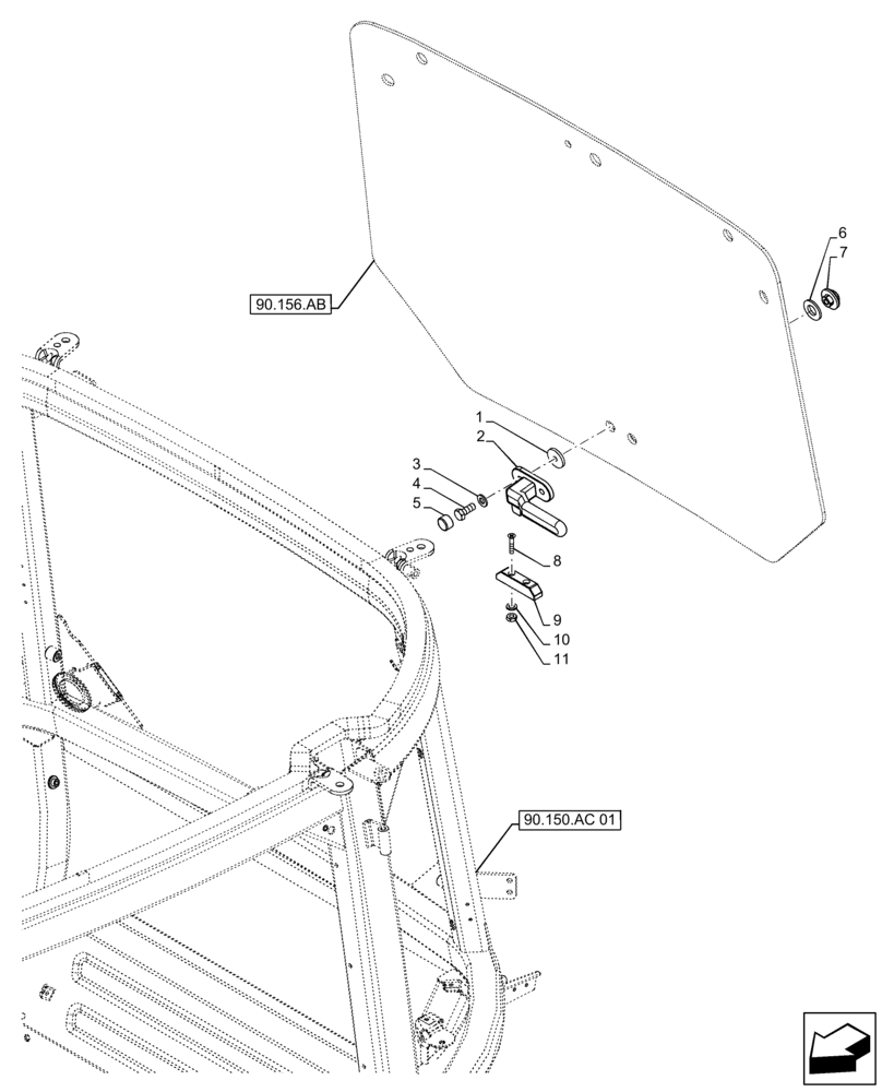 Схема запчастей Case IH FARMALL 130A - (90.156.AA) - VAR - 391610 - WINDOW, REAR, HANDLE (90) - PLATFORM, CAB, BODYWORK AND DECALS