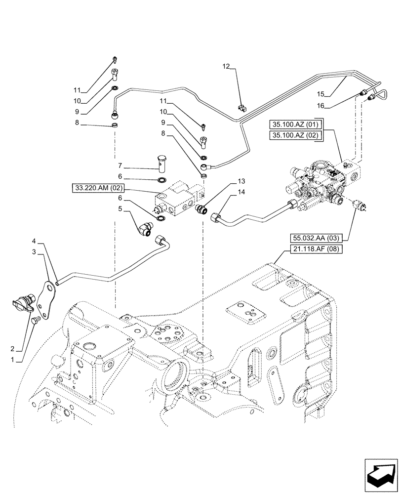 Схема запчастей Case IH PUMA 200 - (33.202.AP[07]) - VAR - 758038, 758040, 758041, 758042, 758043, 758046 - BRAKE LINE, POWERSHIFT (33) - BRAKES & CONTROLS