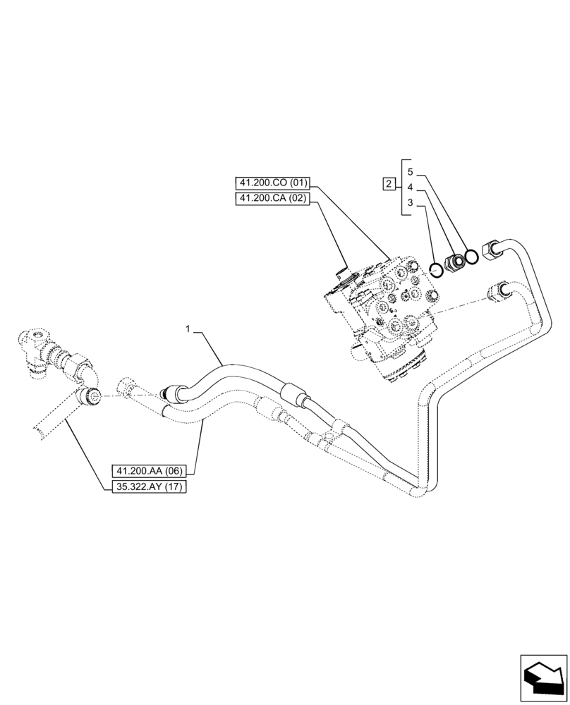 Схема запчастей Case IH PUMA 165 CVT - (41.200.AK[04]) - VAR - 758267, 758271, 758275 - STEERING, RETURN LINE, CVT (41) - STEERING