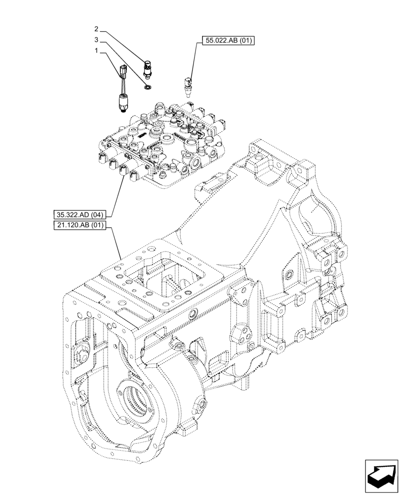 Схема запчастей Case IH PUMA 165 - (55.021.AB[01]) - VAR - 758016, 758017, 758018, 758019, 758020, 758021 - TRANSMISSION, PRESSURE SWITCH (55) - ELECTRICAL SYSTEMS