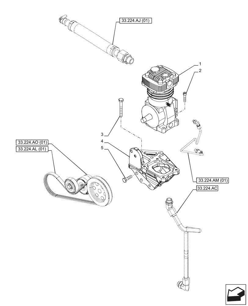 Схема запчастей Case IH PUMA 200 - (33.224.AH[02]) - VAR - 758038, 758039, 758041, 758042, 758043, 758044 - TRAILER BRAKE, COMPRESSOR (33) - BRAKES & CONTROLS