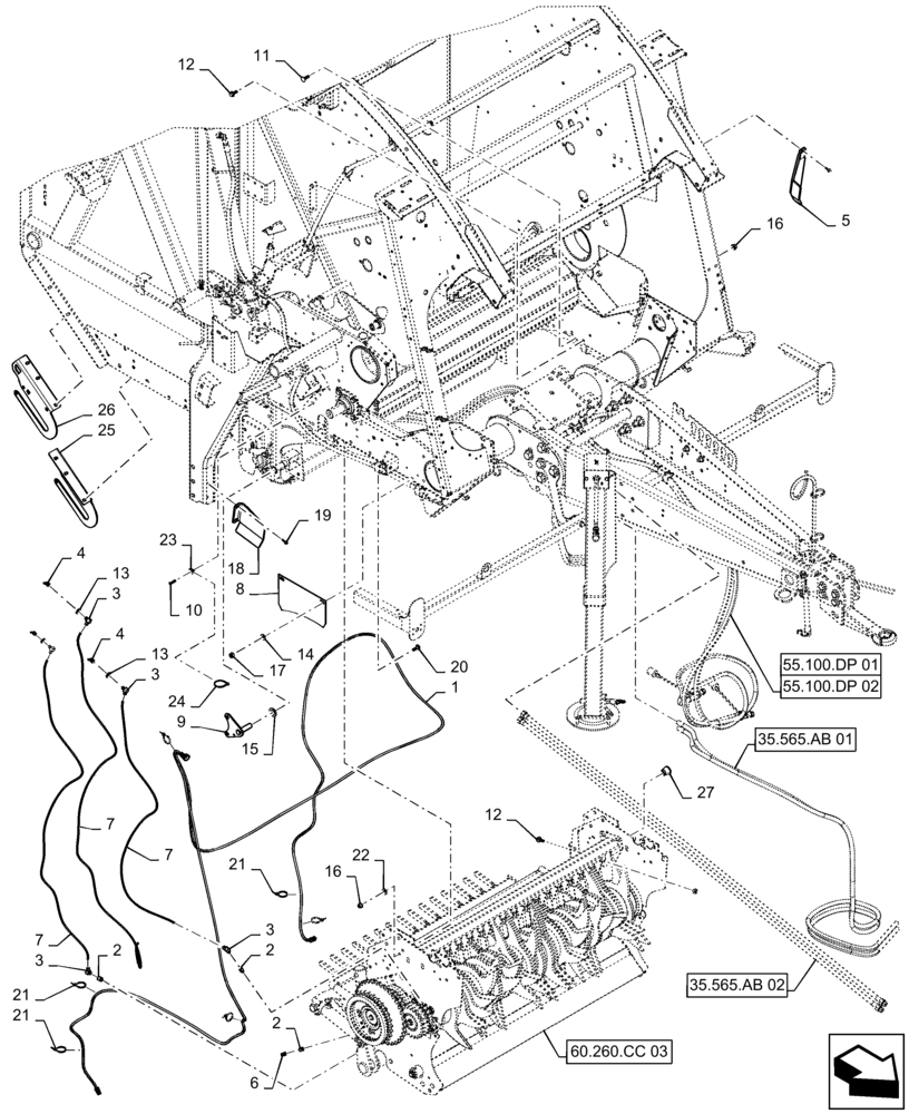 Схема запчастей Case IH RB465 - (60.260.CC[04]) - VAR - 726914 - ROTOR CUTTER MOUNTING, DROP FLOOR (60) - PRODUCT FEEDING