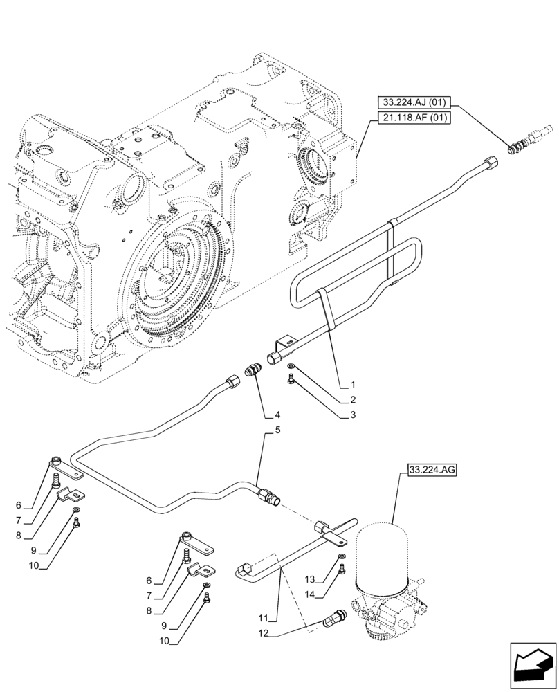 Схема запчастей Case IH PUMA 165 CVT - (33.224.AJ[03]) - VAR - 758038, 758039, 758041, 758042, 758043, 758044 - TRAILER BRAKE, COMPRESSOR, INLINE (33) - BRAKES & CONTROLS