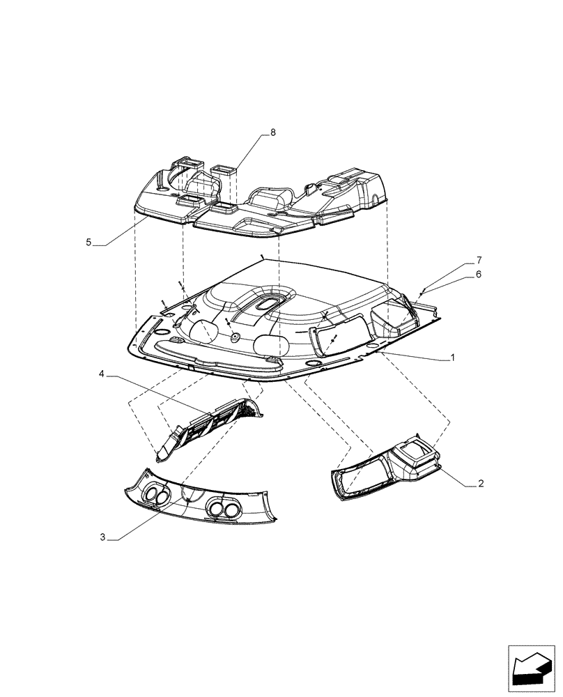 Схема запчастей Case IH A8000 - (90.150.BG[05]) - HEADLINER (90) - PLATFORM, CAB, BODYWORK AND DECALS