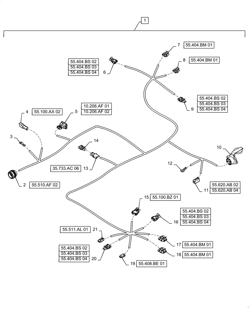 Схема запчастей Case IH QUADTRAC 620 - (55.100.BZ[02]) - REAR FRAME HARNESS (55) - ELECTRICAL SYSTEMS