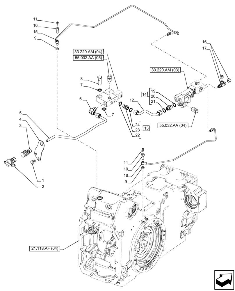 Схема запчастей Case IH PUMA 185 CVT - (33.202.AP[08]) - VAR - 758042 - BRAKE LINE, CVT (33) - BRAKES & CONTROLS