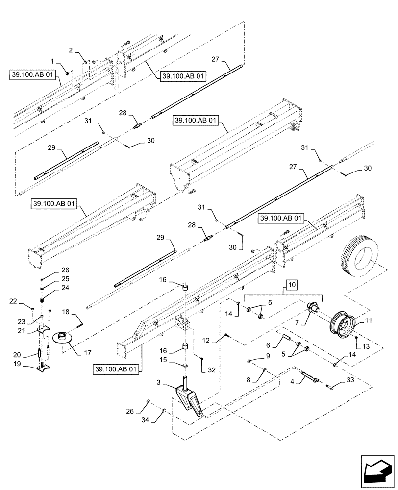 Схема запчастей Case IH WR302 - (39.100.AB[02]) - FRAME, CENTER, ASSY (39) - FRAMES AND BALLASTING