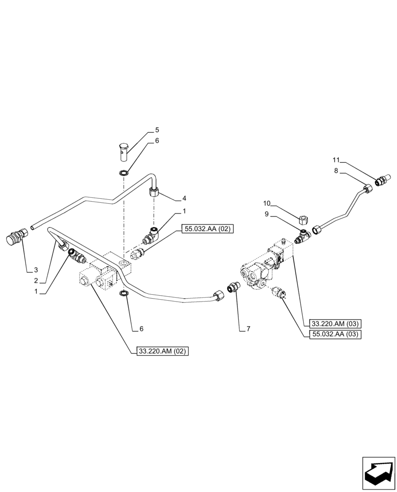 Схема запчастей Case IH PUMA 165 - (33.220.AC[08]) - VAR. 758040, 758042 - TRAILER BRAKE VALVE, LINE (33) - BRAKES & CONTROLS