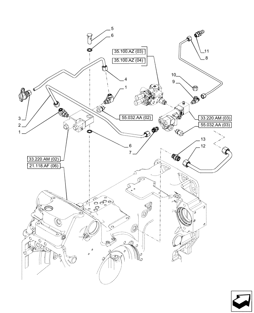 Схема запчастей Case IH PUMA 165 CVT - (33.220.AC[09]) - VAR. 758040, 758042 - TRAILER BRAKE VALVE, LINE (33) - BRAKES & CONTROLS
