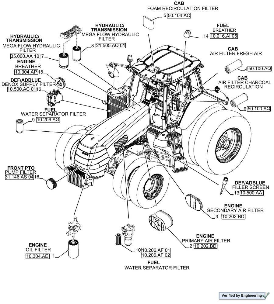 Схема запчастей Case IH MAGNUM 380 - (05.100.03[03]) - FILTERS, CVT TIER 4B (05) - SERVICE & MAINTENANCE