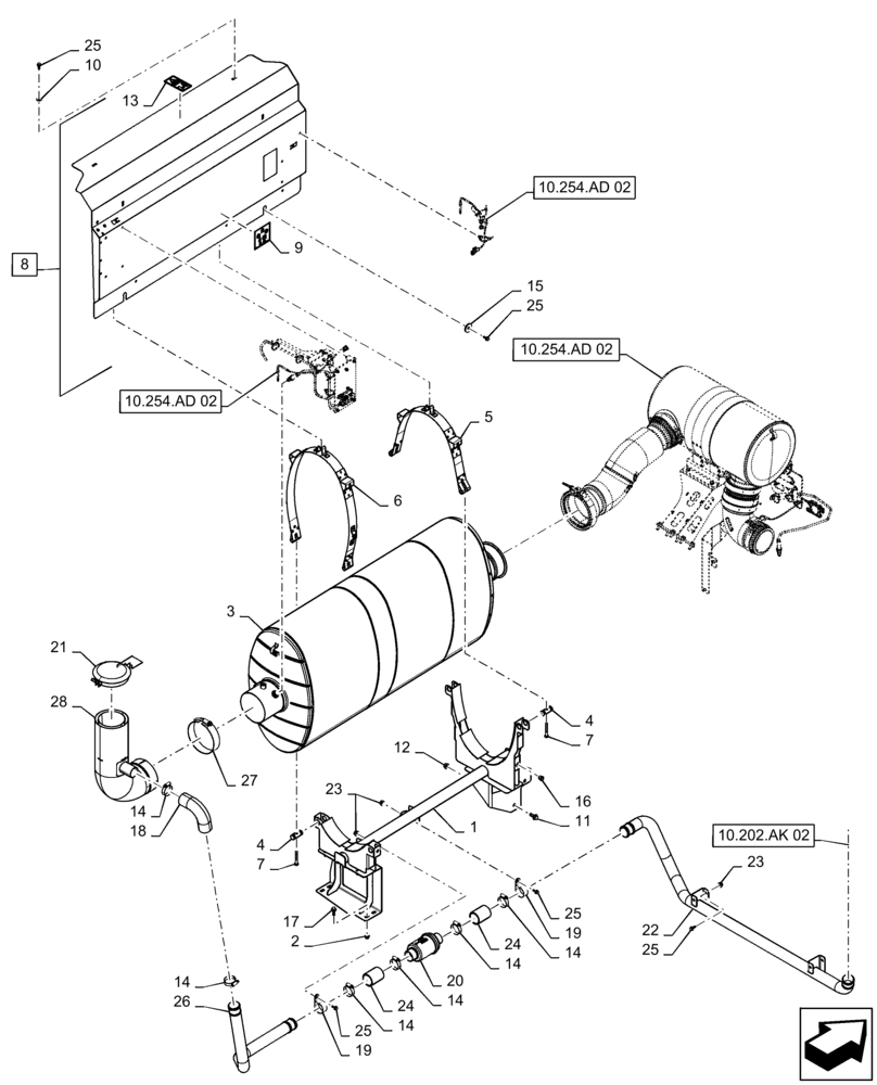 Схема запчастей Case IH 7240 - (10.254.AD[03]) - EXHAUST SYSTEM (10) - ENGINE