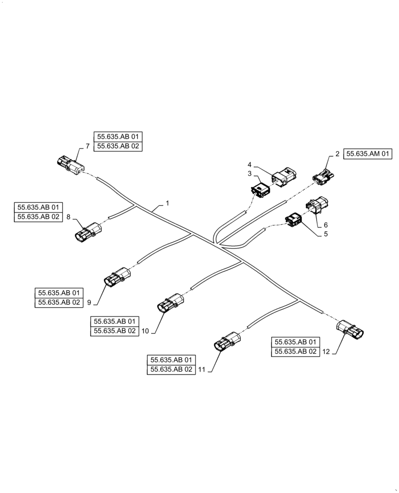 Схема запчастей Case IH PATRIOT 3340 - (55.635.AM[02]) - AIM COMMAND, 90, 5 SECTION, CENTER HARNESS, 6 NOZZLE (55) - ELECTRICAL SYSTEMS
