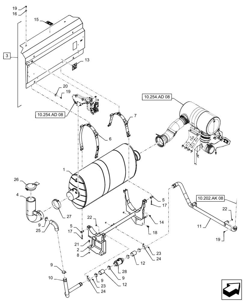 Схема запчастей Case IH 9240 - (10.254.AD[09]) - EXHAUST SYSTEM (10) - ENGINE