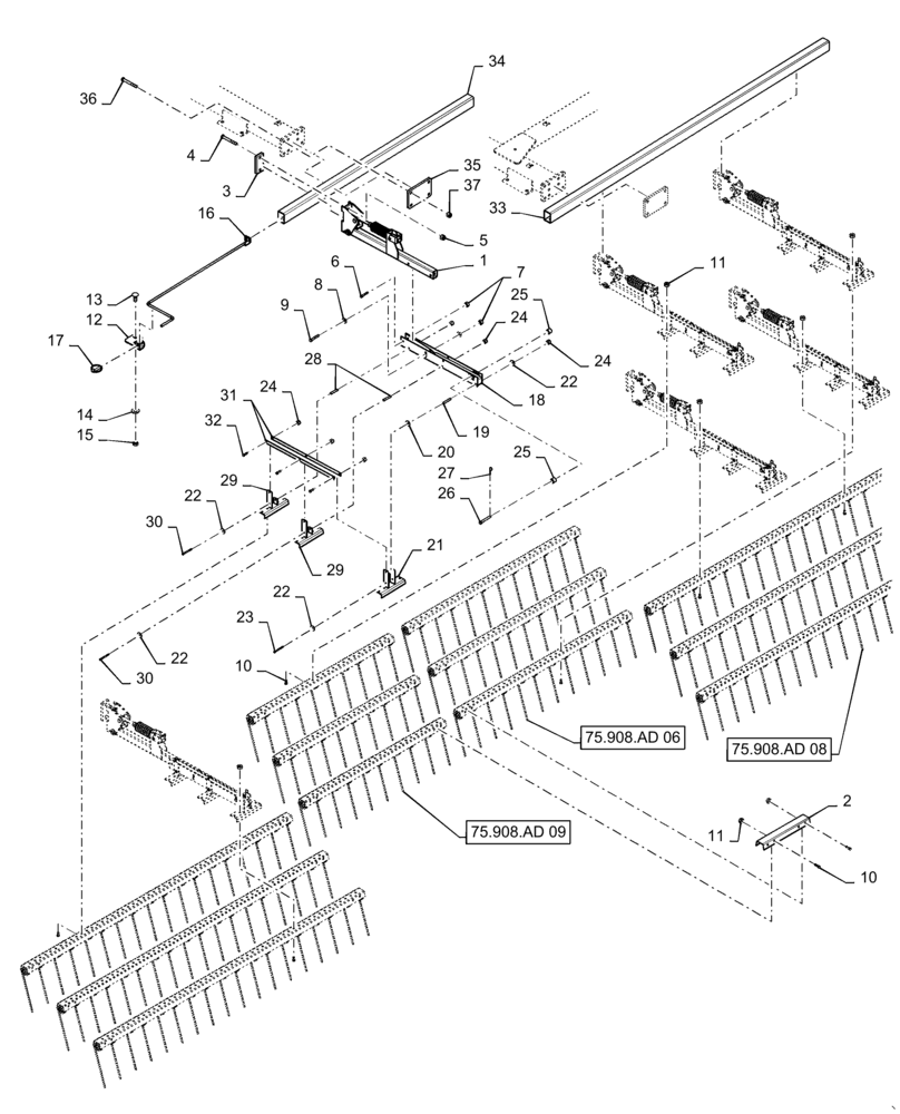 Схема запчастей Case IH TRUE-TANDEM 345 - (75.908.AD[05]) - THREE BAR COIL TINE 34 FOOT (75) - SOIL PREPARATION