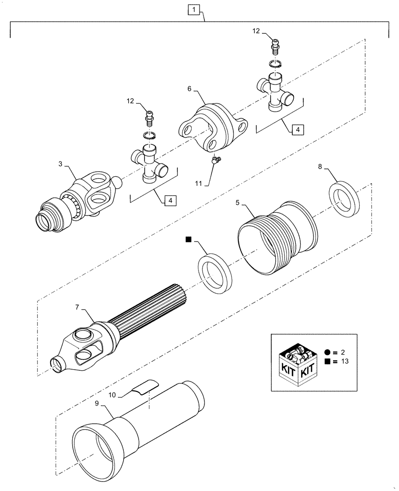 Схема запчастей Case IH DC102 - (01.01[01]) - PRIMARY PTO, FRONT HALF, 540 RPM (01) - PTO DRIVE SHAFT