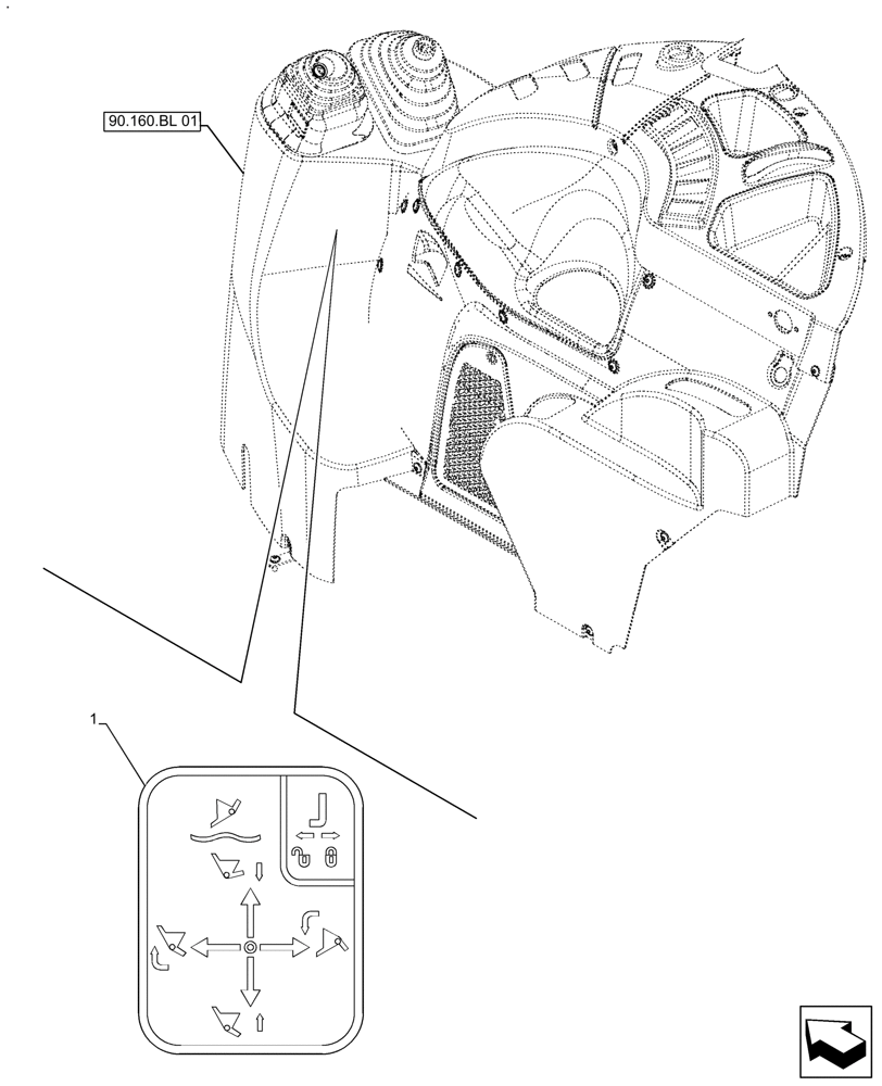 Схема запчастей Case IH FARMALL 120A - (90.108.AA[01]) - VAR - 330196 - DECAL, CONTROL, JOYSTICK (90) - PLATFORM, CAB, BODYWORK AND DECALS