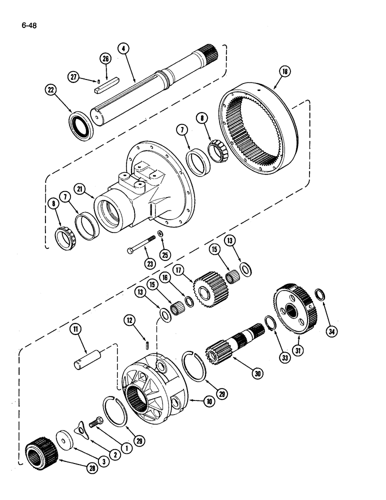 Схема запчастей Case IH 3394 - (6-48) - REAR AXLE, HOUSING AND PLANETARY GEARS, SHORT AXLE, 96 INCH (06) - POWER TRAIN