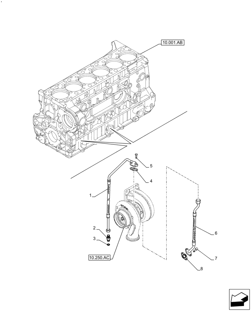 Схема запчастей Case IH F3HFE613 B003 - (10.250.AD) - TURBOCHARGER LUBE LINE (10) - ENGINE