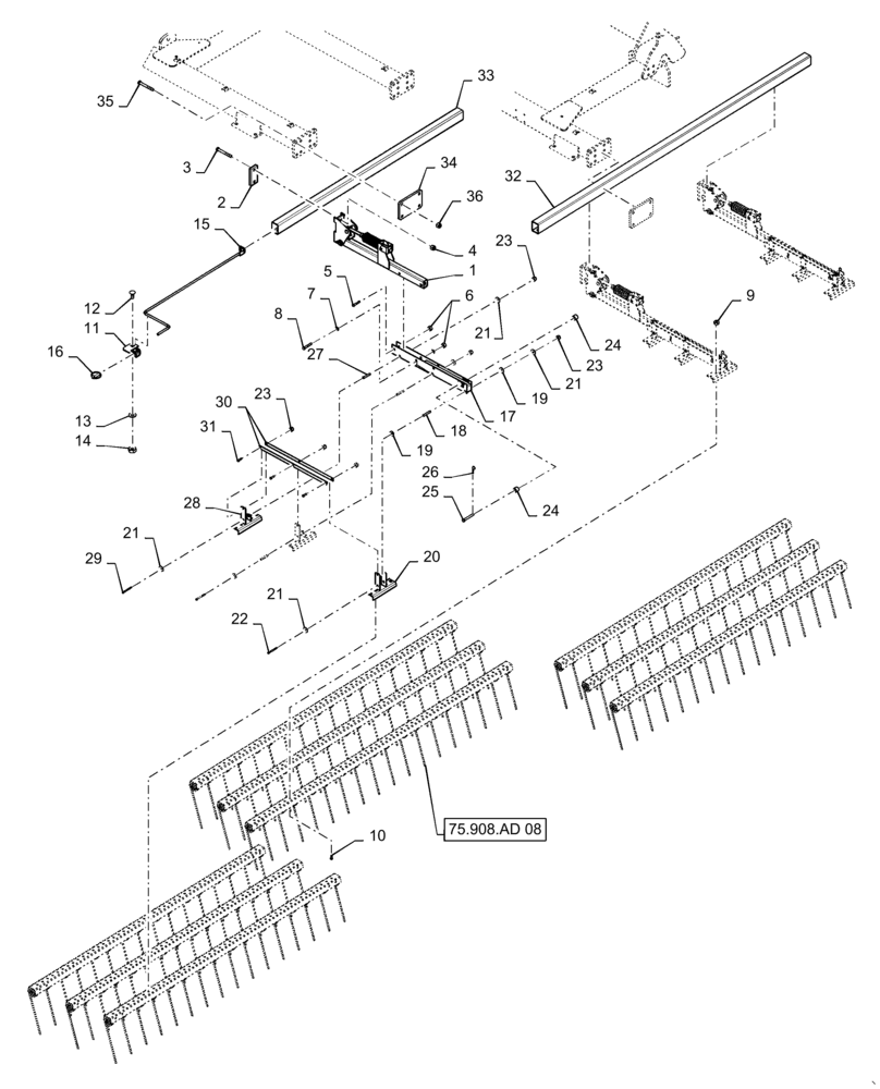 Схема запчастей Case IH TRUE-TANDEM 345 - (75.908.AD[04]) - THREE BAR COIL TINE 31 FOOT (75) - SOIL PREPARATION