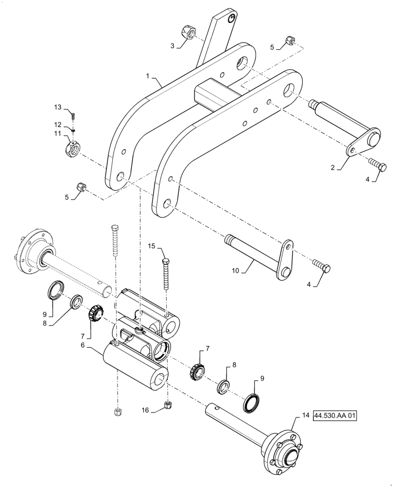 Схема запчастей Case IH TRUE-TANDEM 345 - (44.530.AC[02]) - LEFT WING PEDISTAL AND TANDEM, 6 BOLT (44) - WHEELS