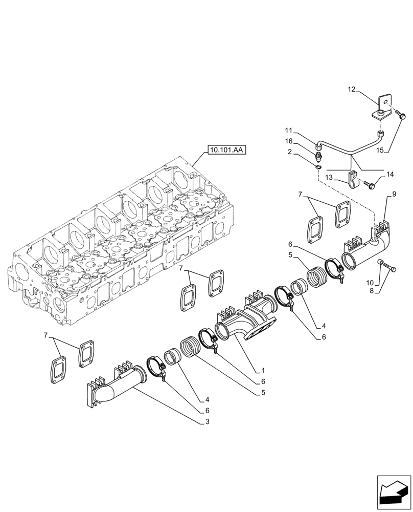 Схема запчастей Case IH F3HFE613 B003 - (10.254.AC) - EXHAUST MANIFOLD (10) - ENGINE