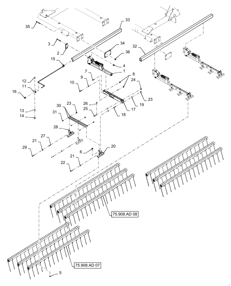 Схема запчастей Case IH TRUE-TANDEM 345 - (75.908.AD[03]) - THREE BAR COIL TINE 28 FOOT (75) - SOIL PREPARATION