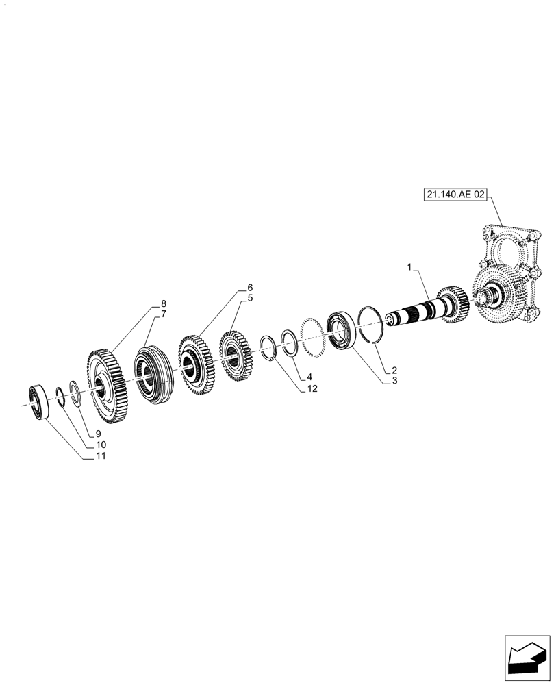 Схема запчастей Case IH FARMALL 120A - (21.140.AE[04]) - VAR - 391266, 337280 - GEARS & SHAFT 30 KPH/40 KPH (21) - TRANSMISSION