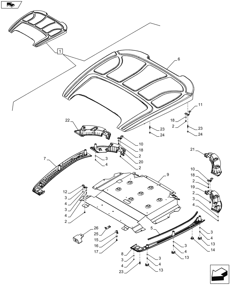 Схема запчастей Case IH FARMALL 75C - (90.152.01[01A]) - CAB ROOF AND FRAME - BEGIN YR 10-OCT-2012 (90) - PLATFORM, CAB, BODYWORK AND DECALS