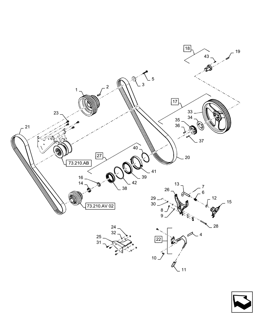 Схема запчастей Case IH 7240 - (73.210.AD[02]) - VAR - 425359, 425427 - BELT, DRIVE, STRAW CHOPPER (73) - RESIDUE HANDLING