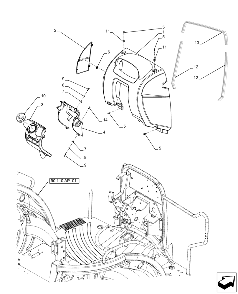 Схема запчастей Case IH FARMALL 130A - (90.110.AH) - VAR - 393315 - INSTRUMENT PANEL, FRONT, W/O CAB (90) - PLATFORM, CAB, BODYWORK AND DECALS